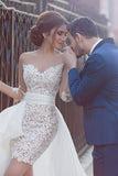 Wedding Dresses Scoop Long Sleeves Tulle & Organza With Applique Sweep Train Detachable