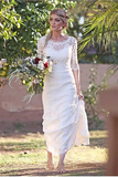 Sheath/Column Lace Bateau 1/2 Sleeves Sweep/Brush Train Wedding Dresses