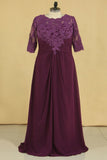 Plus Size Scoop V Back With Applique And Ruffles Chiffon Mother Of The Bride Dresses Grape