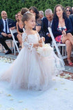 Ball Gown Long Sleeve Tulle Appliques Flower Girl Dresses with Bowknot, Baby Dresses SJS15560