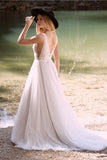 A Line Special Tulle V Neck Elegant Long Wedding Dresses