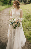 A Line Special Tulle Elegant Straps Lace Long Wedding Dresses