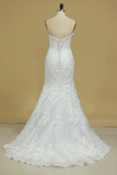 Sweetheart Wedding Dresses Mermaid Tulle With Applique And Beads Court Train