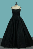 Satin A Line Spaghetti Straps With Applique Floor Length Prom Dresses