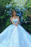 Bateau A Line Prom Dresses Tulle With Applique Sweep Train