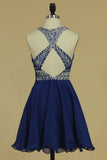 Halter Homecoming Dresses A-Line Tulle Short Beaded Bodice