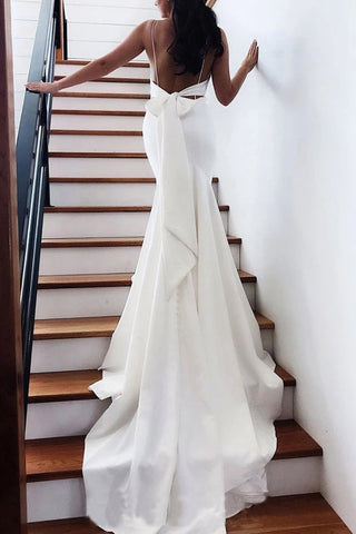 Princess Spaghetti Straps Backless V Neck Mermaid Wedding Dresses Bridal Dresses SJS15306