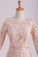 Long Sleeves Wedding Dresses Scoop Lace With Sash Sweep Train Champagne
