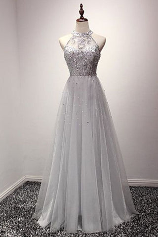 New Arrival Evening Dresses A-Line Scoop Floor-Length Tulle Zipper Up With Beaded Bodice