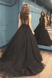 Sexy Ball Gown High Neck Black Tulle V Neck Sequins Party Dresses Prom SJSPQC2HNL1