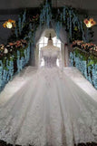 Scoop Neckline Marvelous Wedding Dresses Lace Up With Rhinestones Royal Train