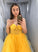 Tulle Spaghetti Straps Yellow Ruffles Evening Dresses A Line Long Prom Dresses