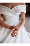 Ball Gown Off The Shoulder Satin White Sweetheart Wedding Dresses Wedding SJSP46AJRNZ