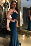 Sexy Mermaid Navy Blue Criss Cross Prom Dresses, Long Evening Dresses SJS15339