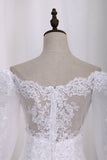 New Wedding Dress A-Line Scoop Long Sleeves Tulle Court Train With Applique