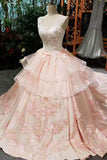 Wedding Dresses One Shoulder Ball Gown Satin Lace Up With Appliques And Handmade Flowers