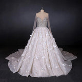 Stunning Long Sleeve Ball Gown 3D Flowers Wedding Dresses, Long Wedding Gowns SJS15435