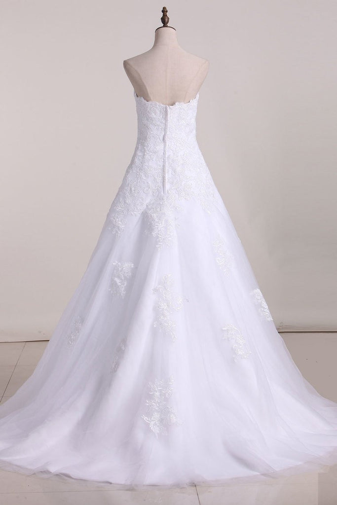Strapless Wedding Dresses A Line Tulle With Applique Court Train