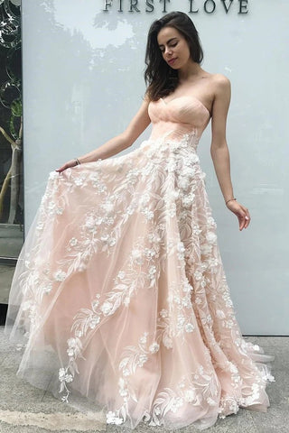 Princess Sweetheart Blush Pink Long Prom Dress with Appliques, Dance SJS20466