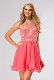 Halter A Line Sexy And Cute Homecoming Dress Short/Mini Chiffon&Tulle Beaded