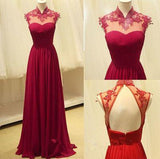 Long Prom Dresses Open Backs Formal Dresses A-line Wine Red Prom Dresses JS191