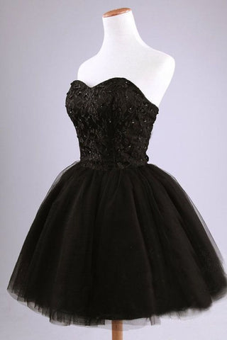 Black Homecoming Dresses Ball Gown Sweetheart Short/Mini With Appliques Lace Up