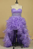 Asymmetrical Prom Dresses Sweetheart Organza With Beads And Ruffles A Line