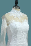 Mermaid Wedding Dresses High Neck Long Sleeves Tulle With Applique And Beads