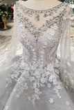 Silver Wedding Dresses Ball Gown Long Sleeves Royal Train Top Quality Lace With Applique & Beading