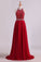 A Line Halter Open Back Prom Dresses Sweep Train Chiffon & Tulle With Beading