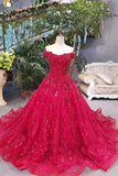 Good Quality Lace Burgundy/Maroon Wedding Dresses Lace Up A-Line Off The Shoulder