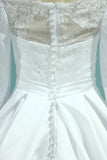 Boat Neck Wedding Dresses Mid-Length Sleeves Satin With Applique