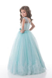 Scoop With Applique And Sash Tulle A Line Floor Length Flower Girl Dresses