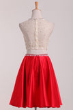New Arrival Scoop Beaded Bodice Homecoming Dresses A Line Satin Two Pieces