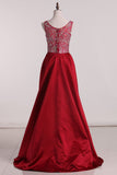 New Arrival A Line Scoop Prom Dresses Two Pieces Satin With Beads&Rinestones