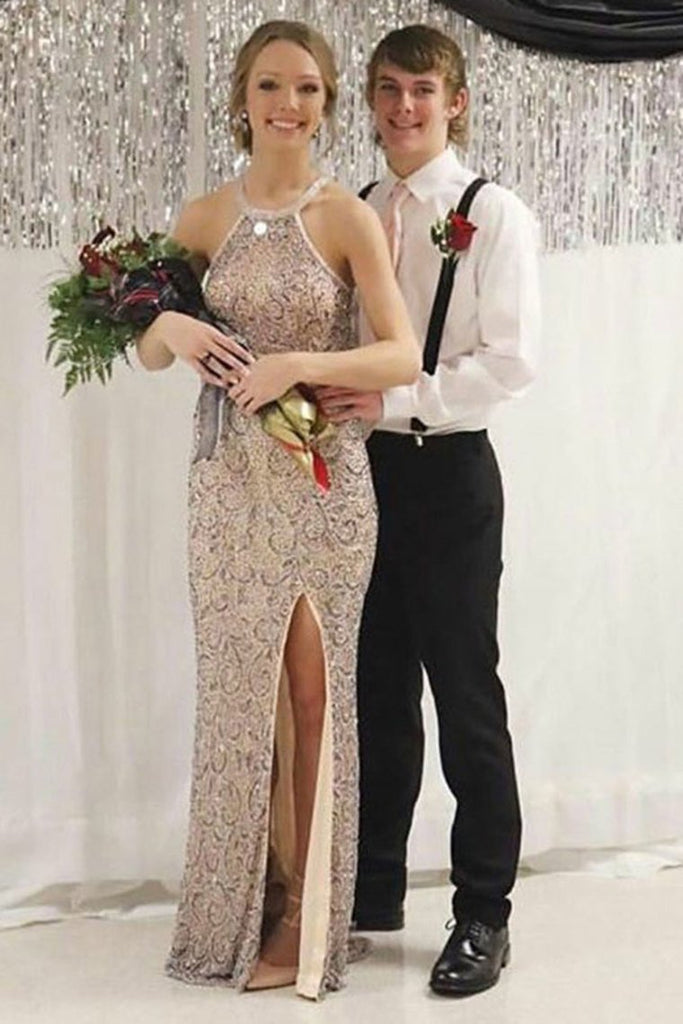 Charming Floor Length Long Prom Dresses Front Split Party Dresses