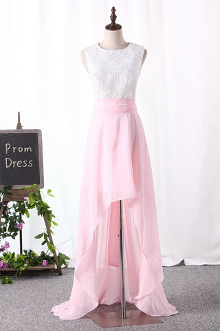 Scoop Lace Bodice Prom Dresses With Asymmetrical Simple Style Skirt