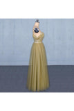 Spaghetti Straps Floor Length Tulle Prom Dress With Beading, Long Evening Dress