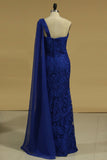 Lace Sheath One Shoulder Prom Dresses With Beading