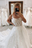 Elegant Ball Gown Scoop Neck Long Wedding Dresses with Appliques