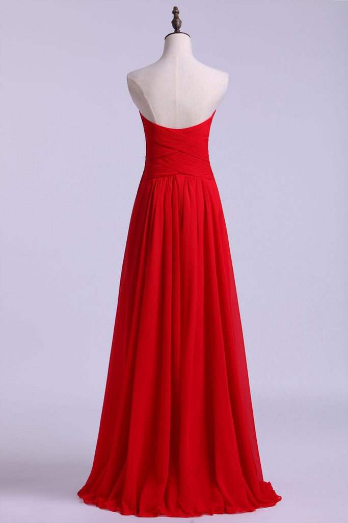 Simple Prom Dresses Sweetheart A Line Floor Length Chiffon With Ruffles