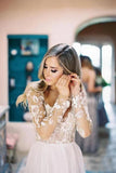 Chic A-Line Long Sleeves Lace Bodice See Through Wedding Dresses Backless Country Wedding SJSPY73AEE8