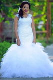 Wedding Dresses Mermaid V Neck Tulle With Applique Court Train