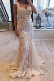Elegant Cap Sleeve Mermaid V-Neck Lace Applique Wedding Dresses