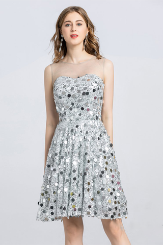 Sleeveless Jewel Lace Sequins Mini Prom Homecoming Dresses