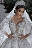 Long Sleeves A Line Wedding Dresses Tulle With Applique And Sash