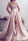 A Line Sweetheart Satin With Applique And Slit Prom Dresses