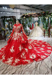 Ball Gown Wedding Dresses High Neck Aline Top Quality Appliques Tulle Beading