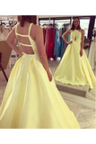 Daffodil Satin Sleeveless Criss-Cross Neckline Prom Dress With Sweep SJSPKEZK54J