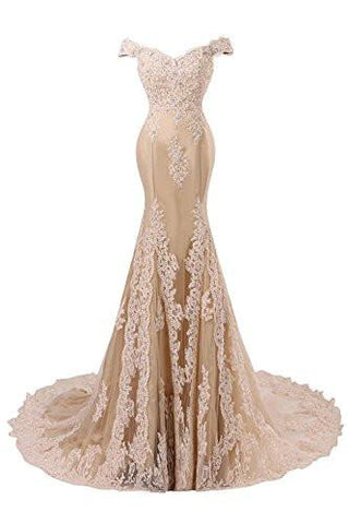 V Neckline Beaded Evening Gowns Mermaid Lace Prom Dresses Long H074
